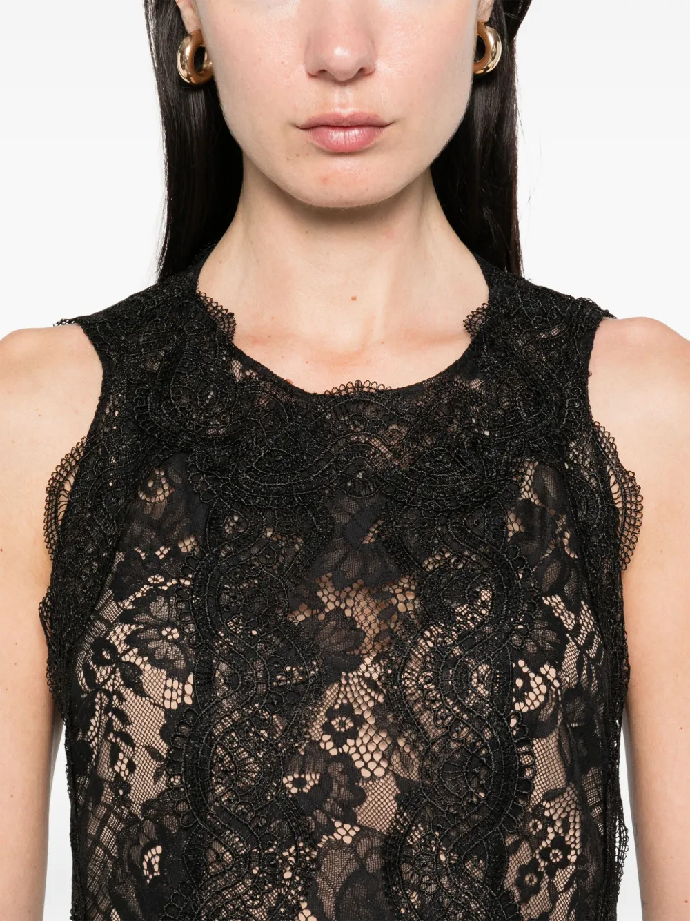 Alberta Ferretti Midi-jurk met kant Zwart