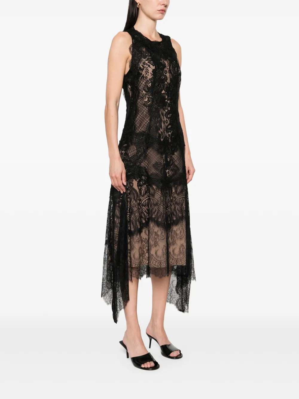 Alberta Ferretti Midi-jurk met kant Zwart