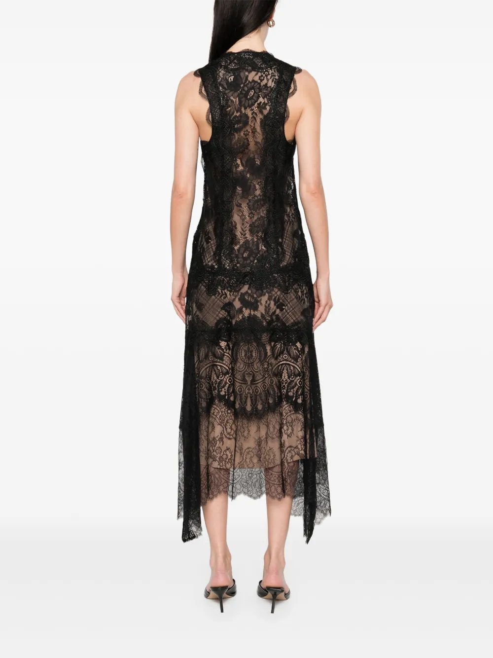 Alberta Ferretti Midi-jurk met kant Zwart