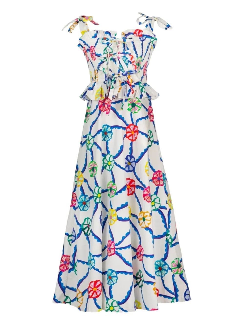 Celia B Turpan smocked-bodice printed maxi dress - ホワイト Celia B Turpan smocked-bodice printed maxi dress - ホワイト