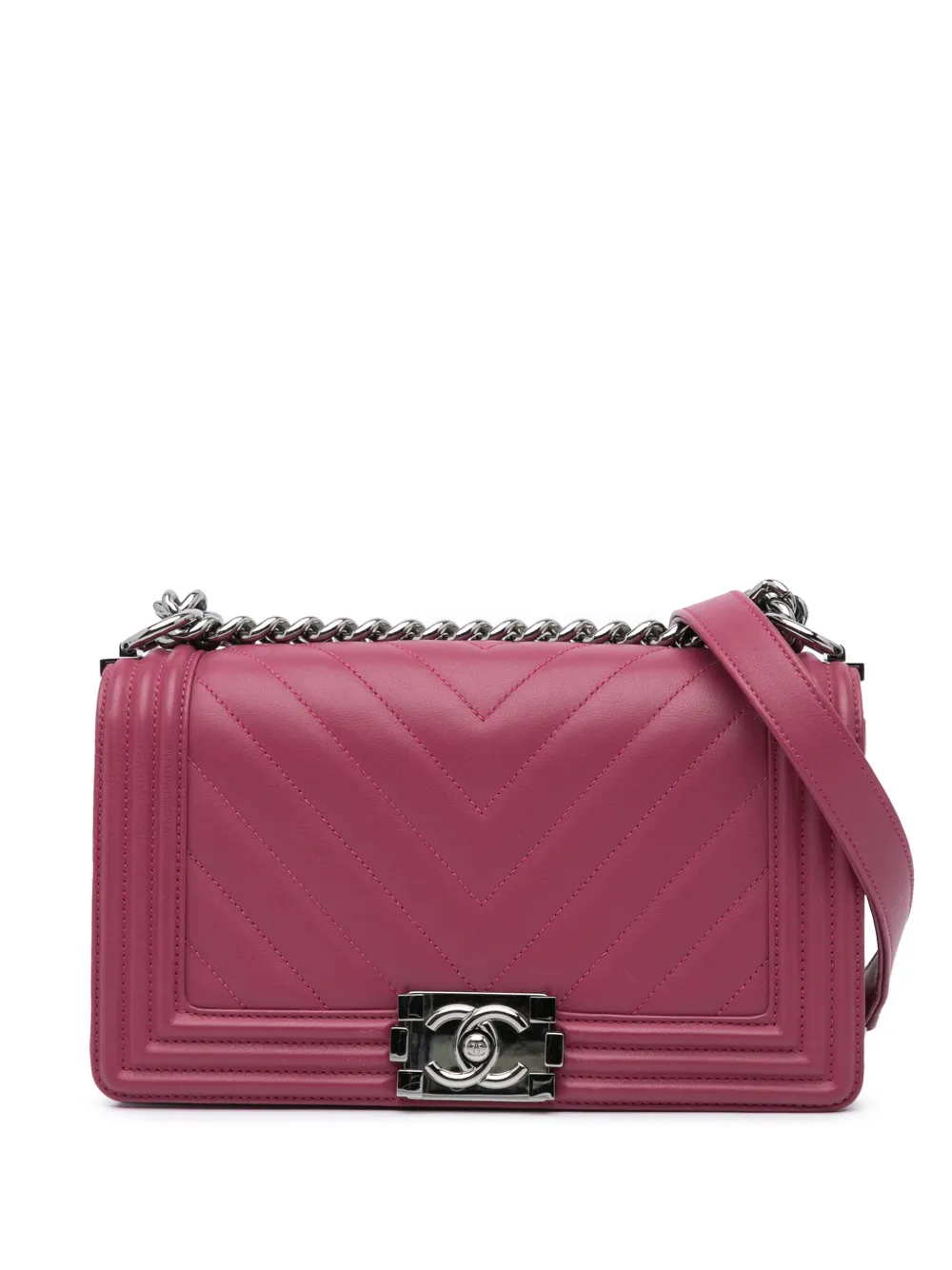 CHANEL Pre-Owned 2018-2019 ミディアム シェブロン ラムスキン ボーイ フラップ ショルダーバッグ - ピンク CHANEL Pre-Owned 2018-2019 ミディアム シェブロン ラムスキン ボーイ フラップ ショルダーバッグ - ピンク