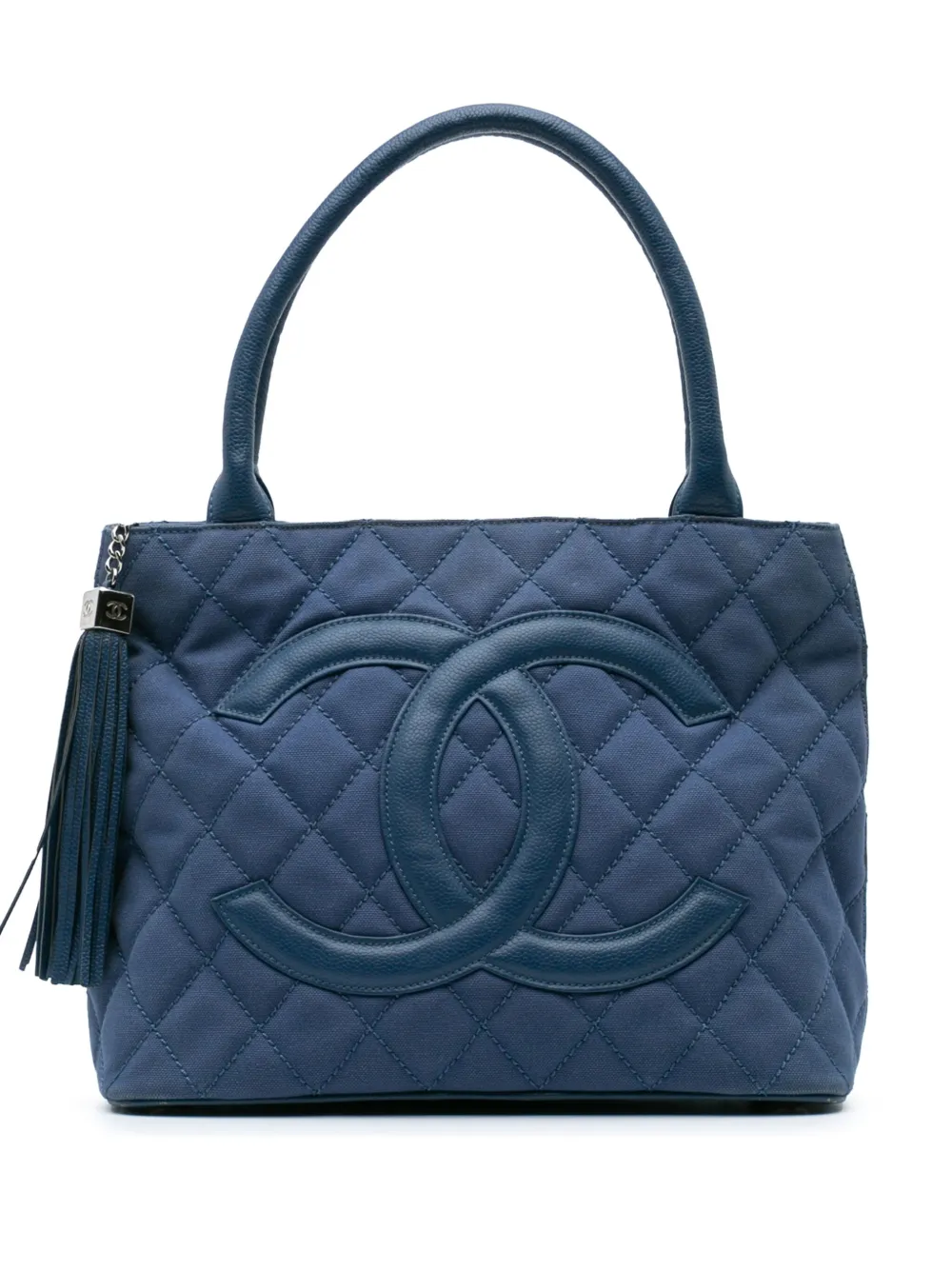 CHANEL Pre-Owned 2004-2005 Quilted Canvas and Caviar Tassel tote bag | Blue | Image 1