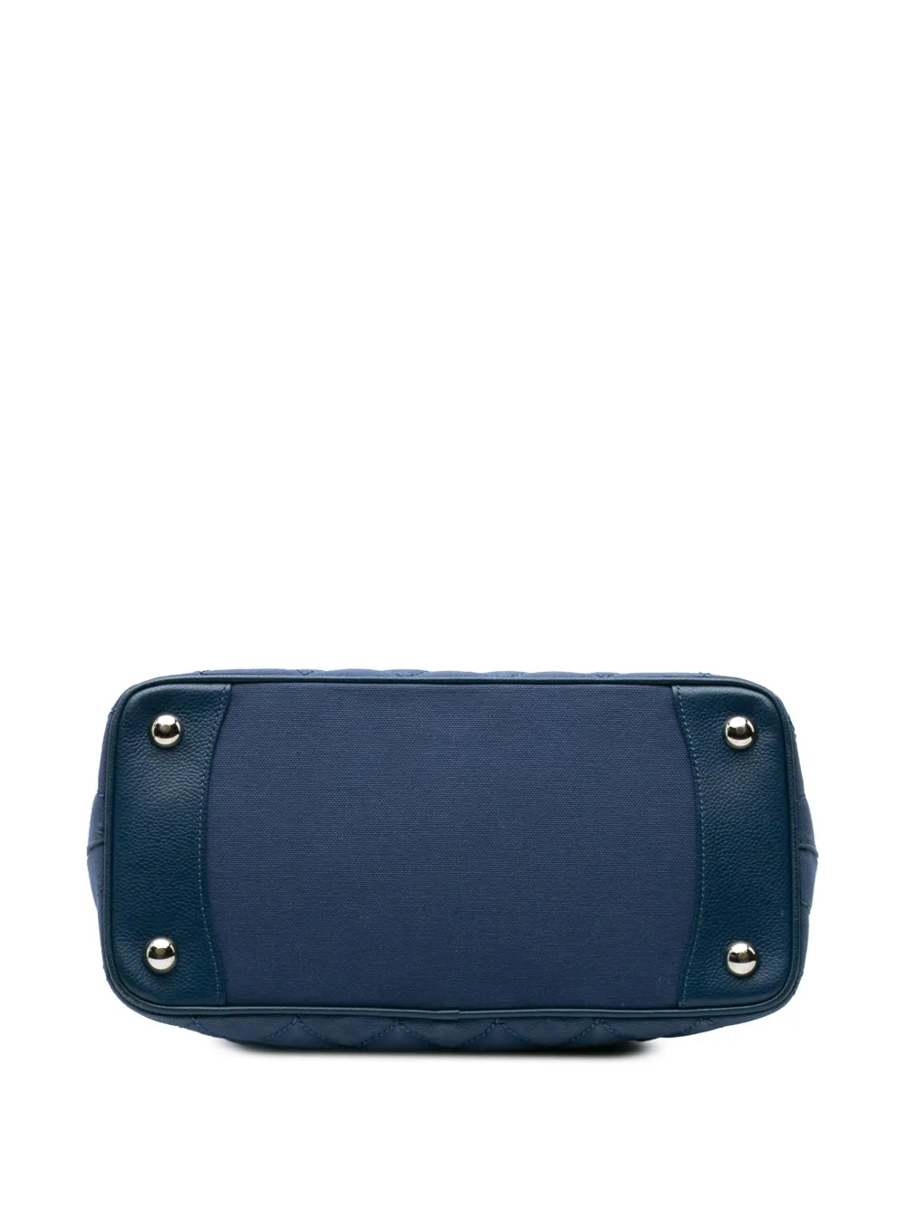 Pre-owned Chanel 2004-2005 Quilted Canvas And Caviar Tassel Tote Bag In Blue