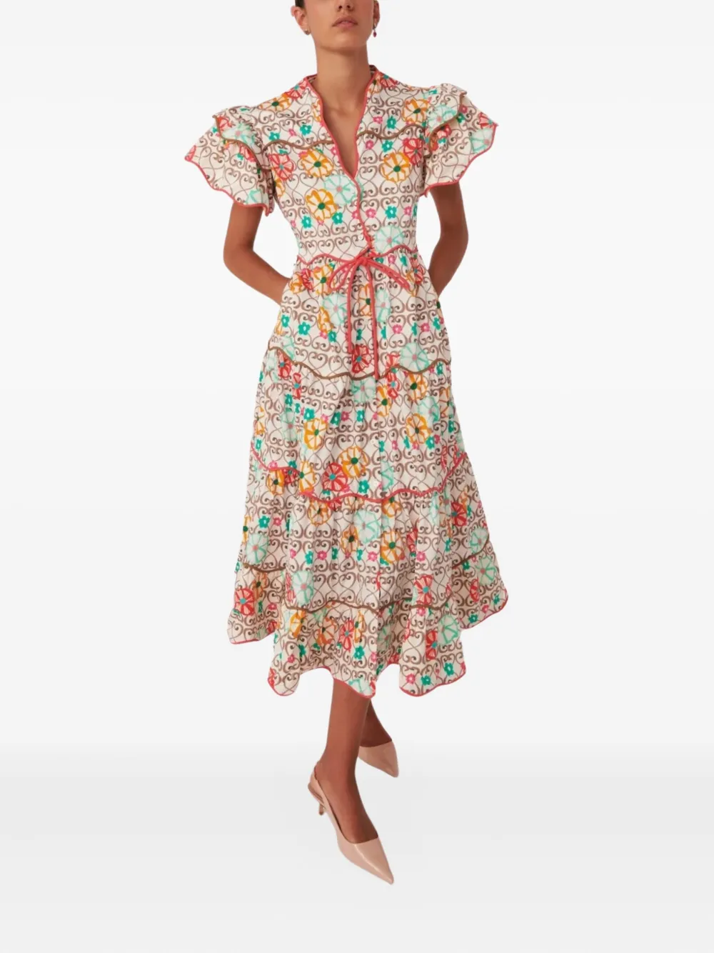 Celia B Baba ruffled tiered dress Wit