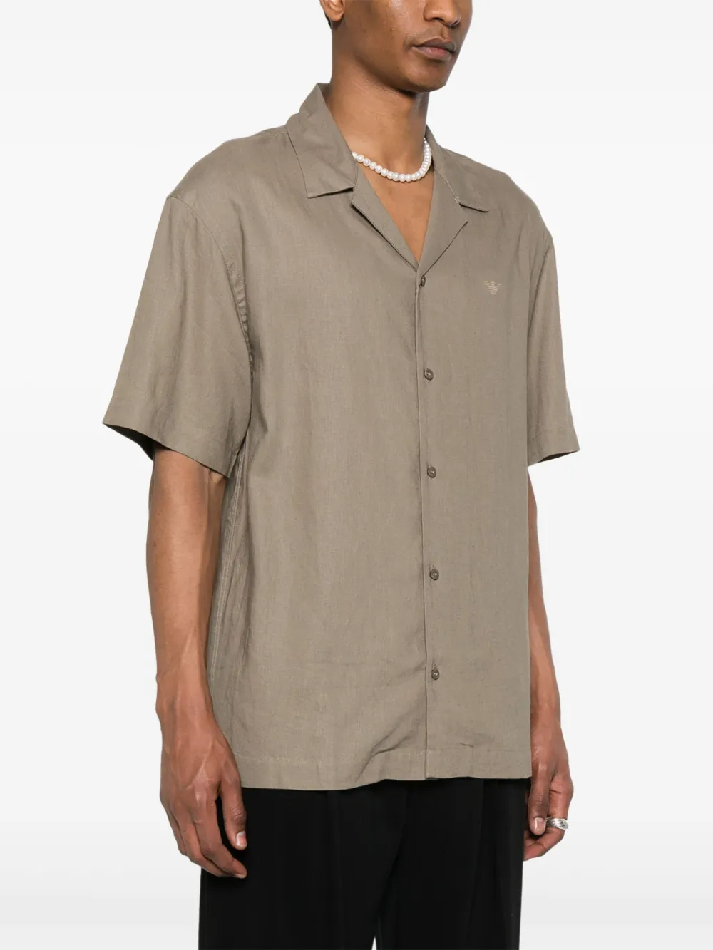Emporio Armani Overhemd met geborduurd logo Bruin