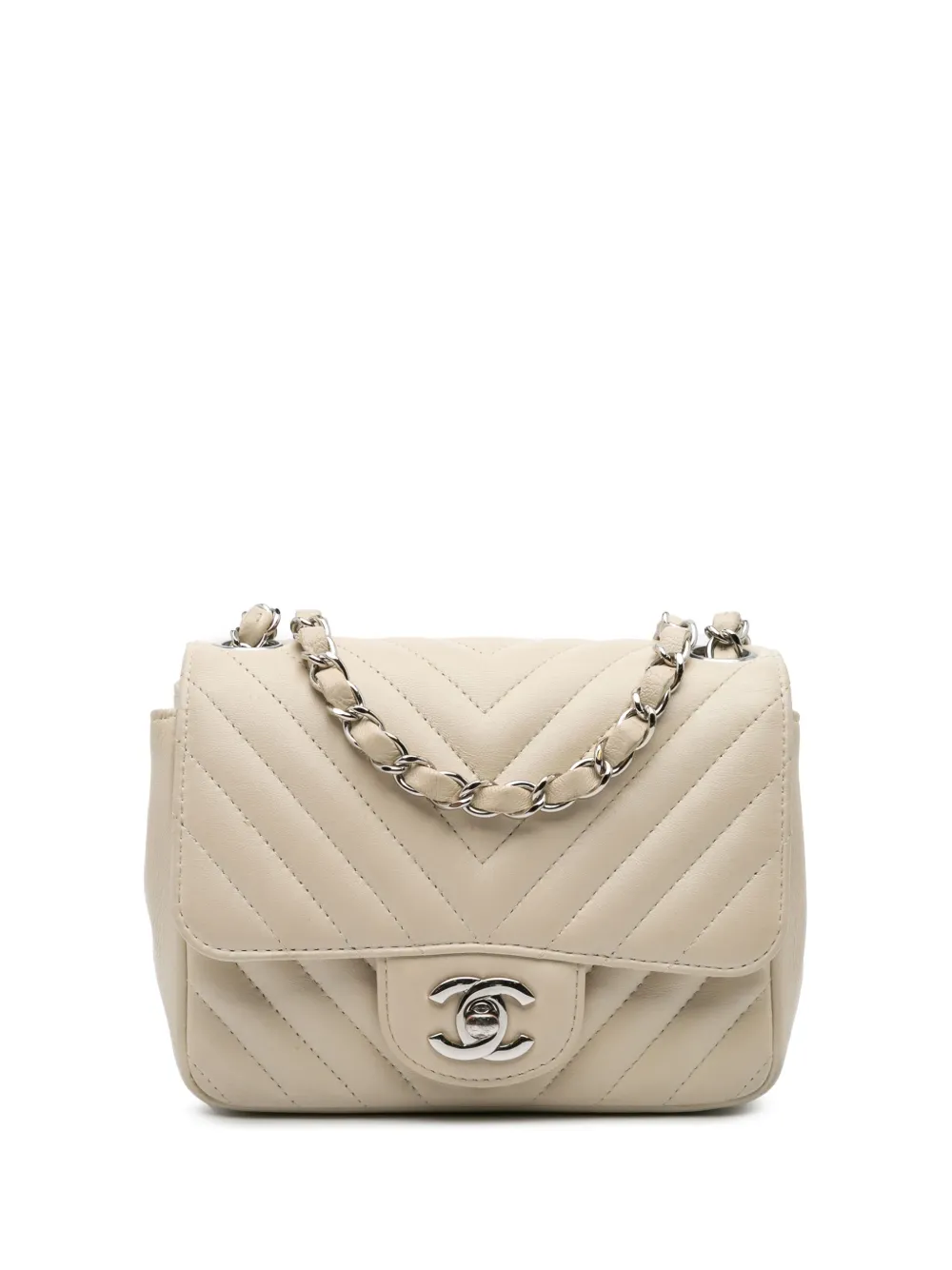 CHANEL Pre-Owned 2020 Mini Square Classic Chevron Lambskin Single Flap crossbody bag | White | Image 1