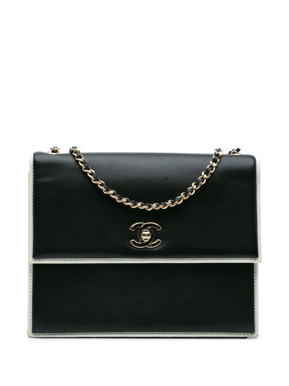 Pre-owned Chanel 2017-2018 Cc Bicolor Calfskin Square Frame Flap Crossbody Bag