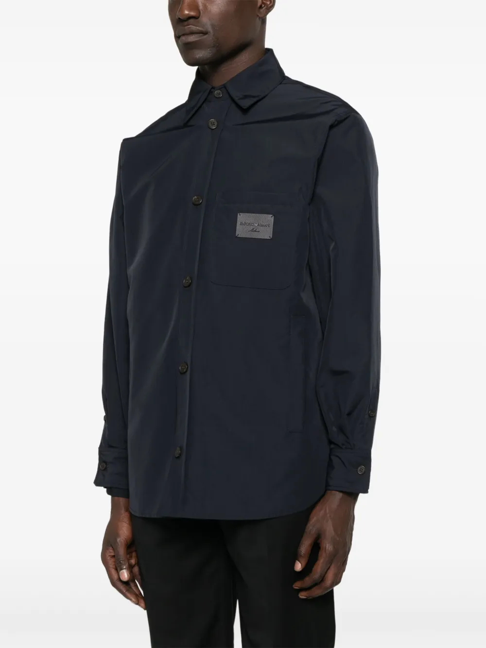 Emporio Armani logo-patch shirt jacket Blauw