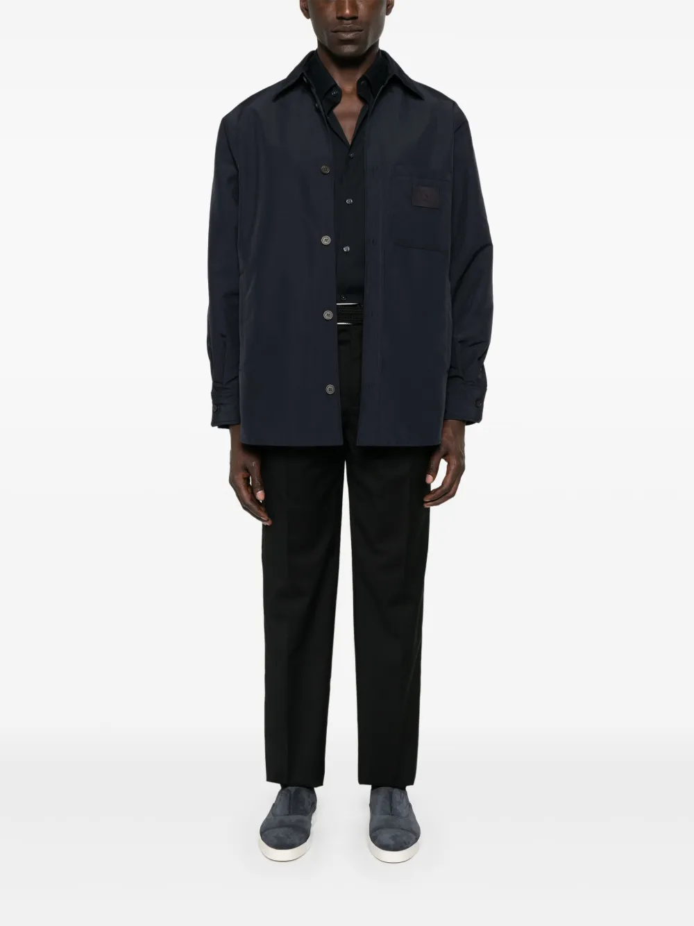 Emporio Armani logo-patch shirt jacket Blauw