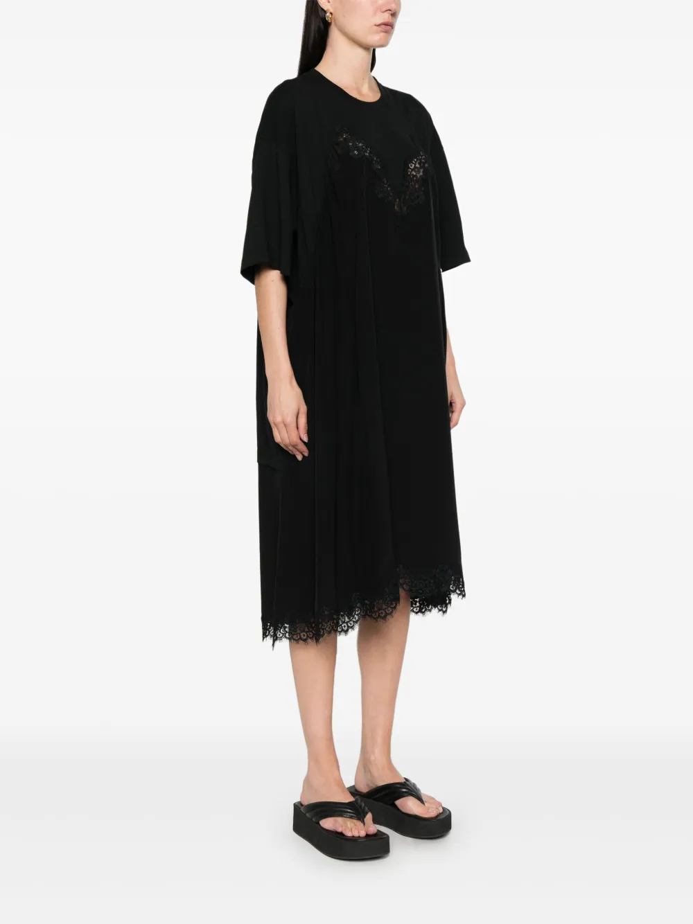 Stella McCartney Midi-jurk met kanten vlakken Zwart