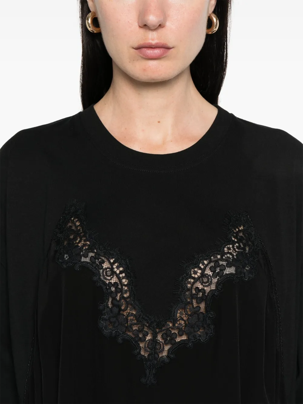 Stella McCartney Midi-jurk met kanten vlakken Zwart