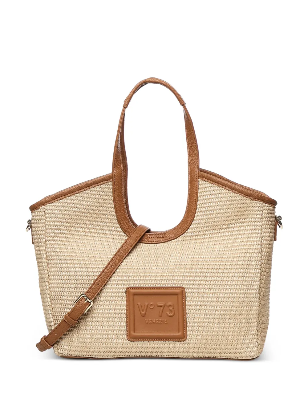 woven leather-trimmed shoulder bag