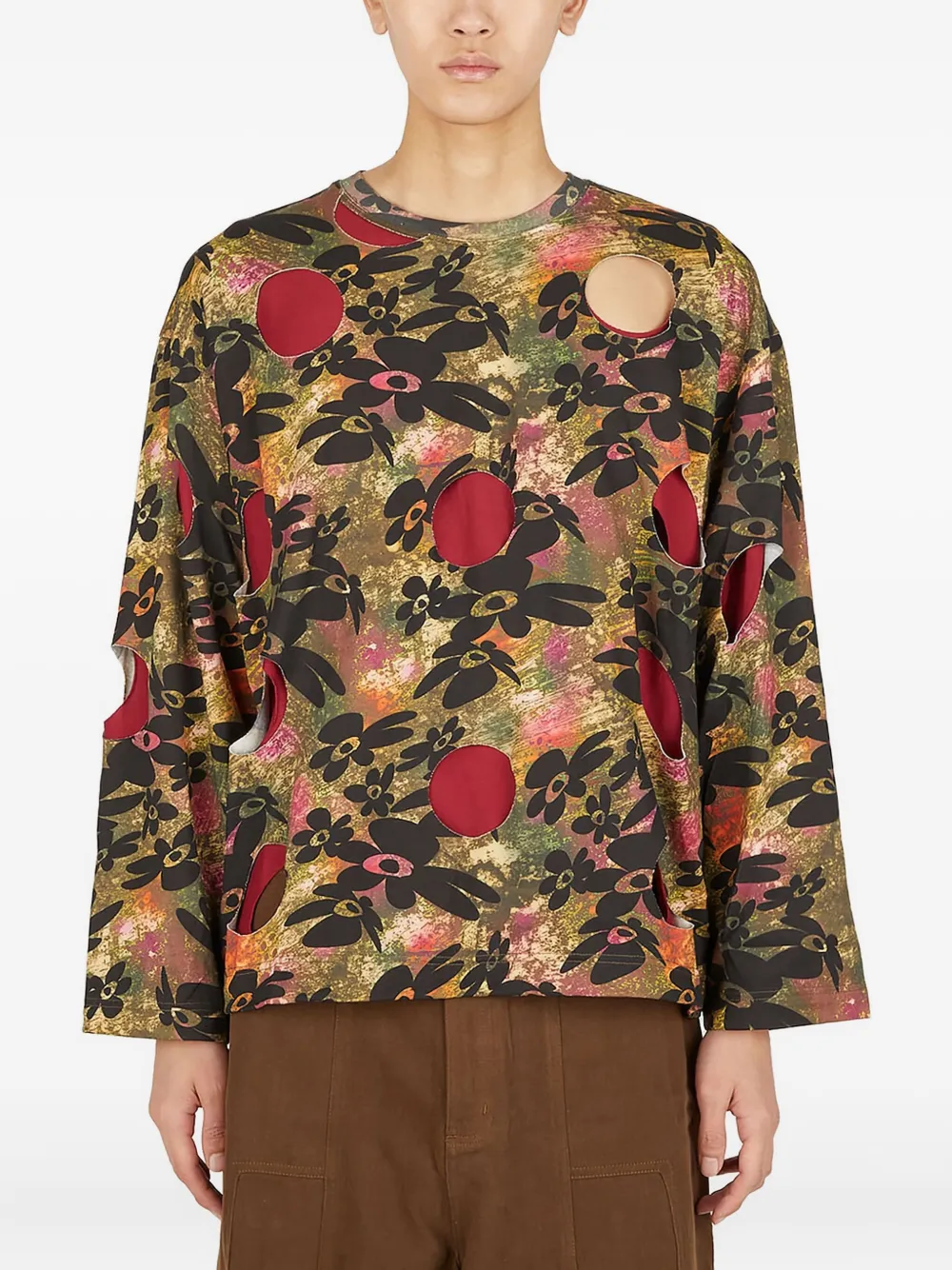 Perks And Mini cut-out floral-print T-shirt | Green | Image 1