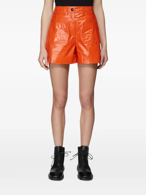 Olivier Theyskens wrinkled leather patch-pocket shorts