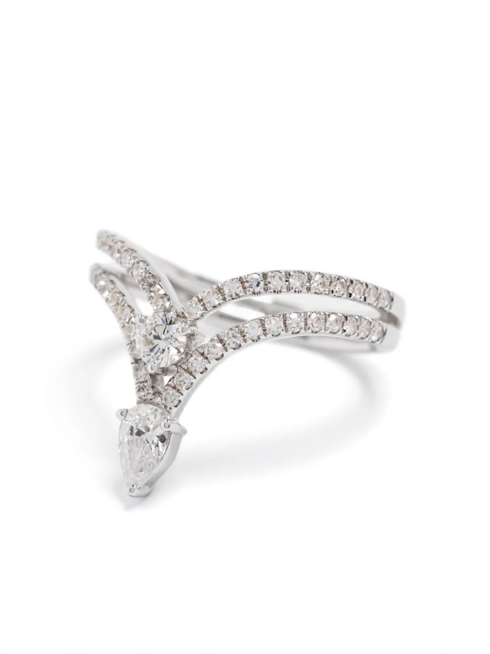 Shay 18k White Gold Mixed Stacked Chevron Diamond Pinky Ring