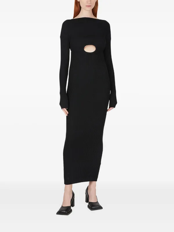 high neck cut out midi dress Black High Neck Keyhole Cut Out Flared Sleeve Midi Dress