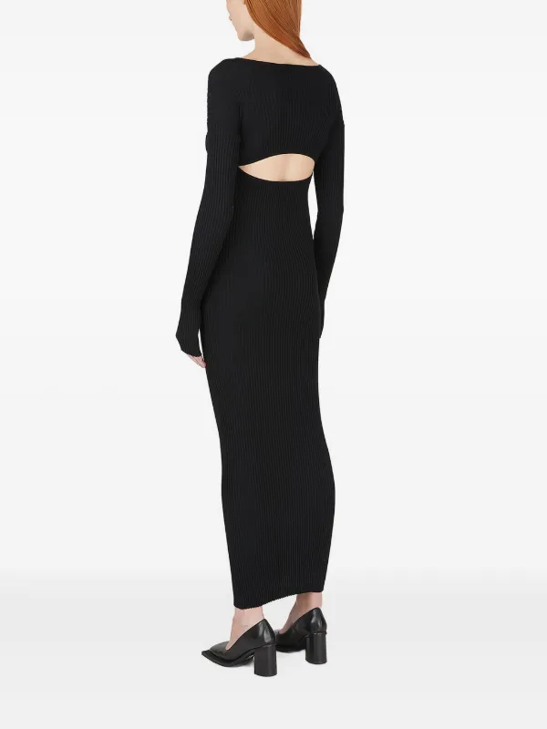 ribbed cut out midi dress Cut Out Front Rib Long Sleeve Midi Dress