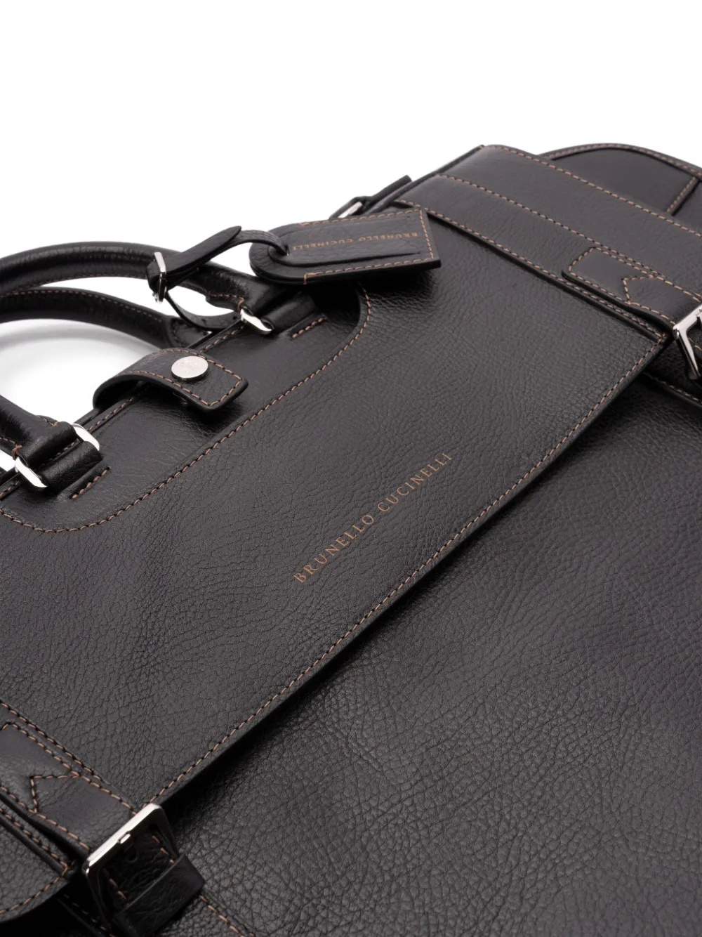 Brunello Cucinelli Leren weekendtas met structuur Zwart