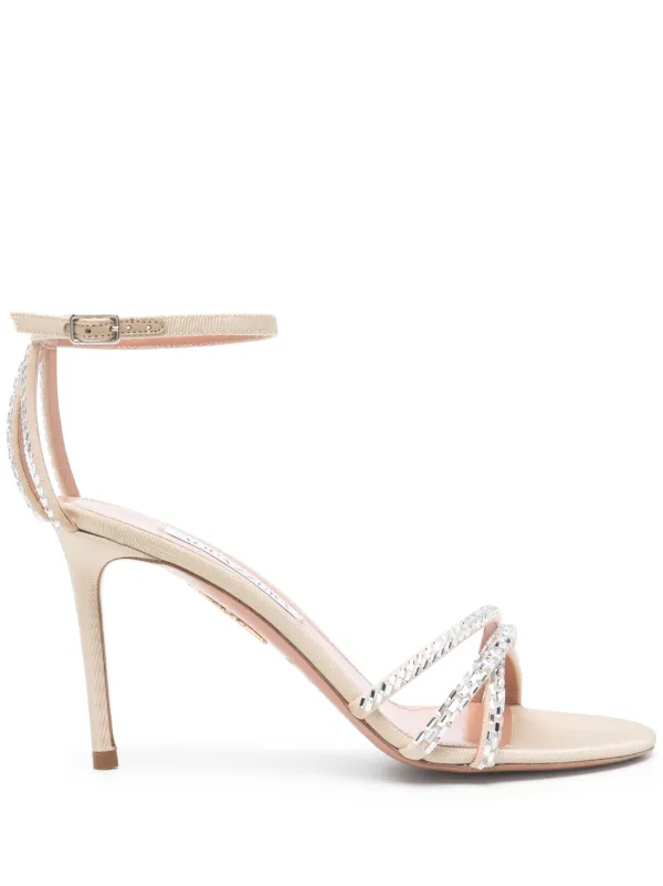 Aquazzura Round-toe Embellished Sandals in Neutrals