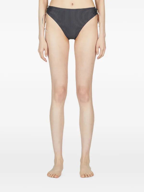 St. Agni Striped Self-tie Bikini Bottoms in Black