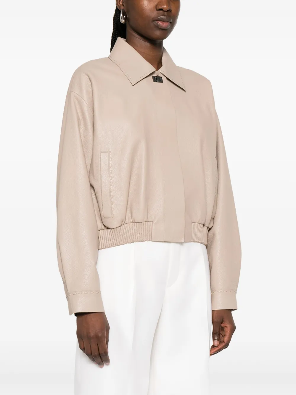 FENDI Leren bomberjack Beige