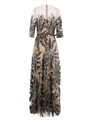 ワンピース Elie Saab Printed Linen and Silk Midi Dress Green Elie Saab Printed Linen And Silk Midi Dress Oasis Ii38 Linen