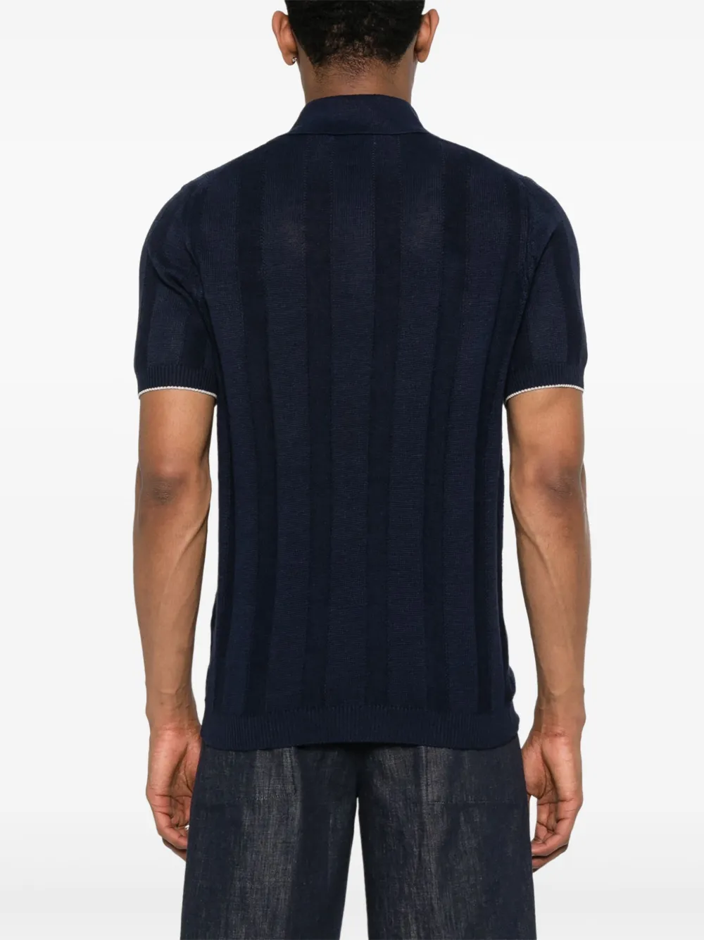 Brunello Cucinelli Ribgebreid poloshirt Blauw