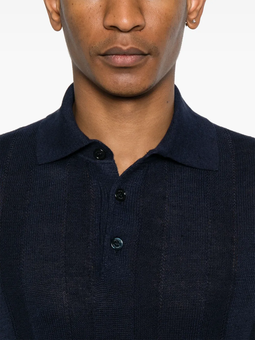 Brunello Cucinelli Ribgebreid poloshirt Blauw