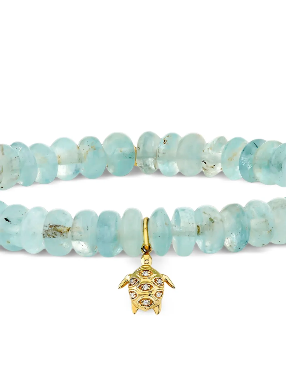 Sydney Evan 14k Yellow Gold Small Turtle Aquamarine And Diamond Bracelet In Blue