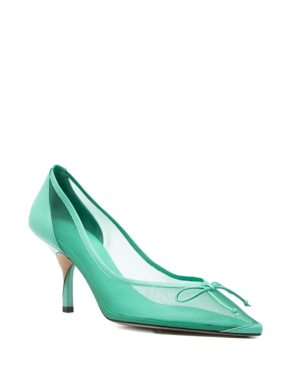 Jacquemus The Tourni Bow-detailed Leather-trimmed Mesh Pumps In Green