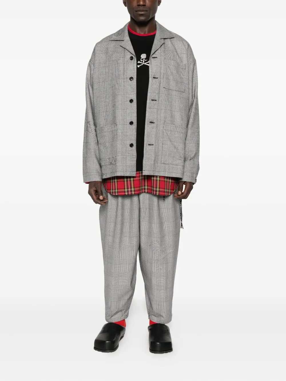 Mastermind Japan houndstooth-panel flannel pants - Grijs