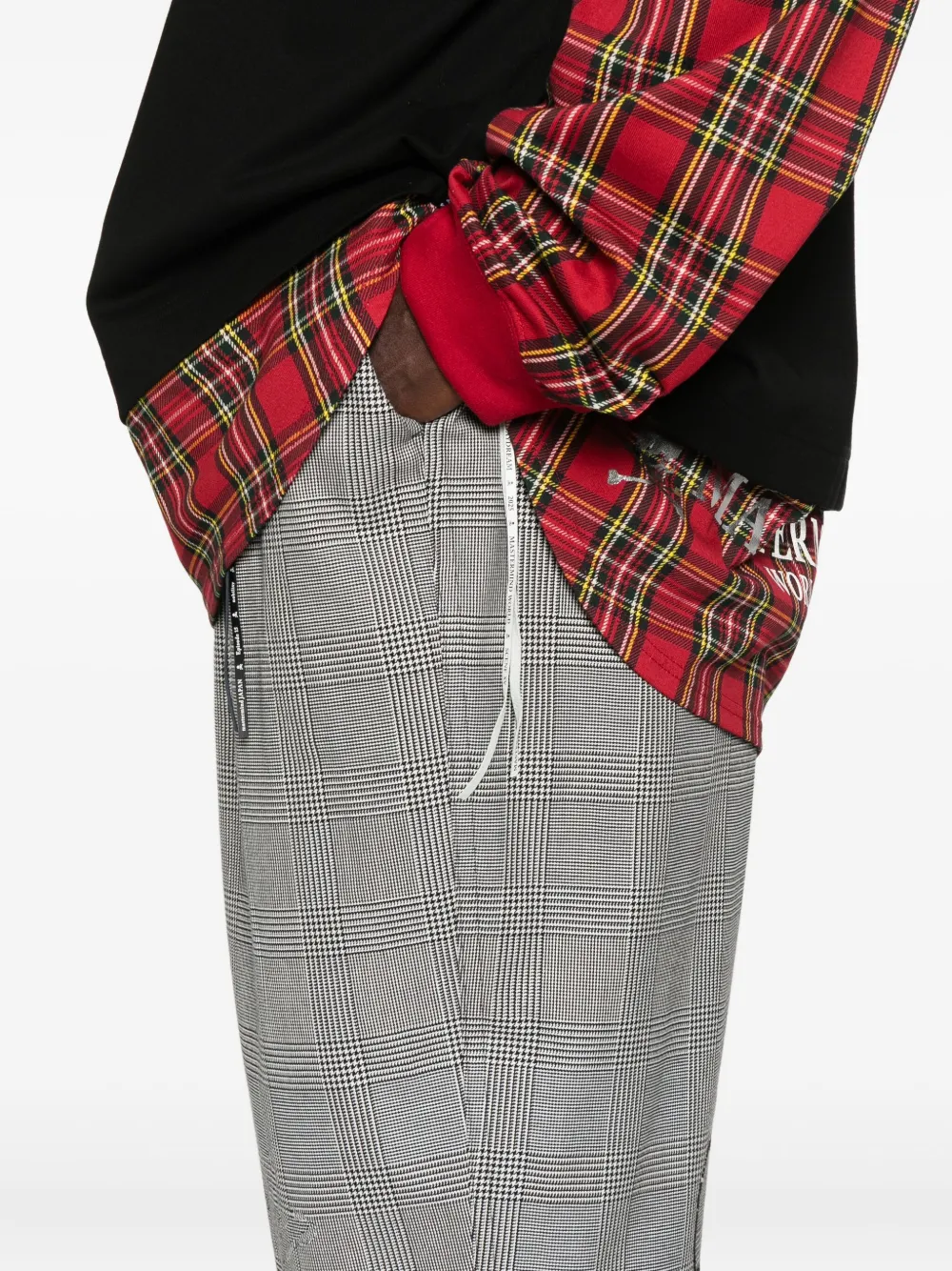 Mastermind Japan Houndstooth-panel Flannel Pants In Gray