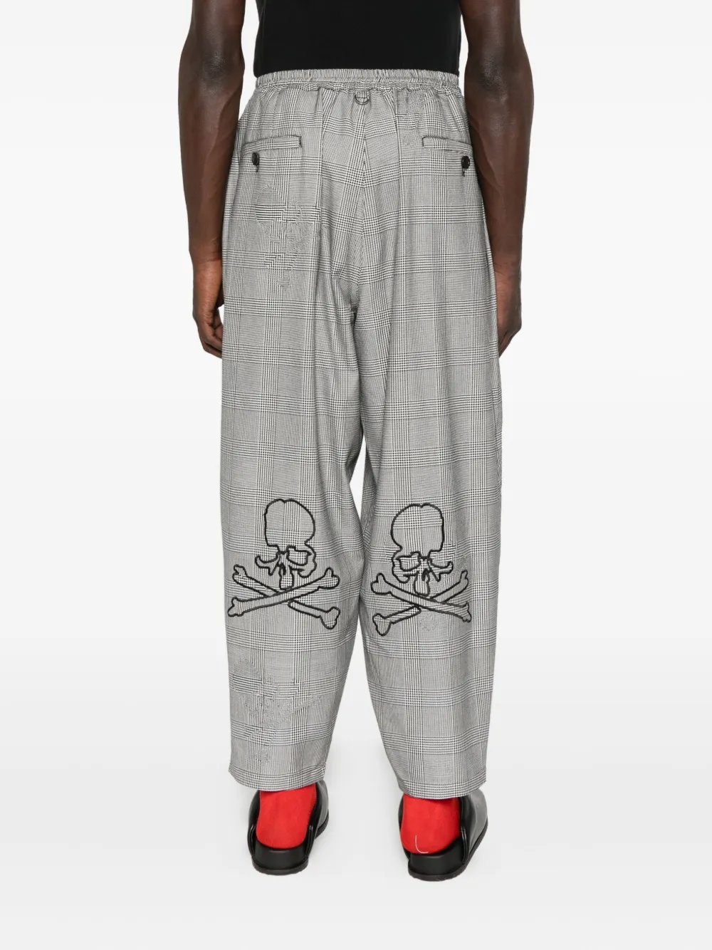 Mastermind Japan Houndstooth-panel Flannel Pants In Gray