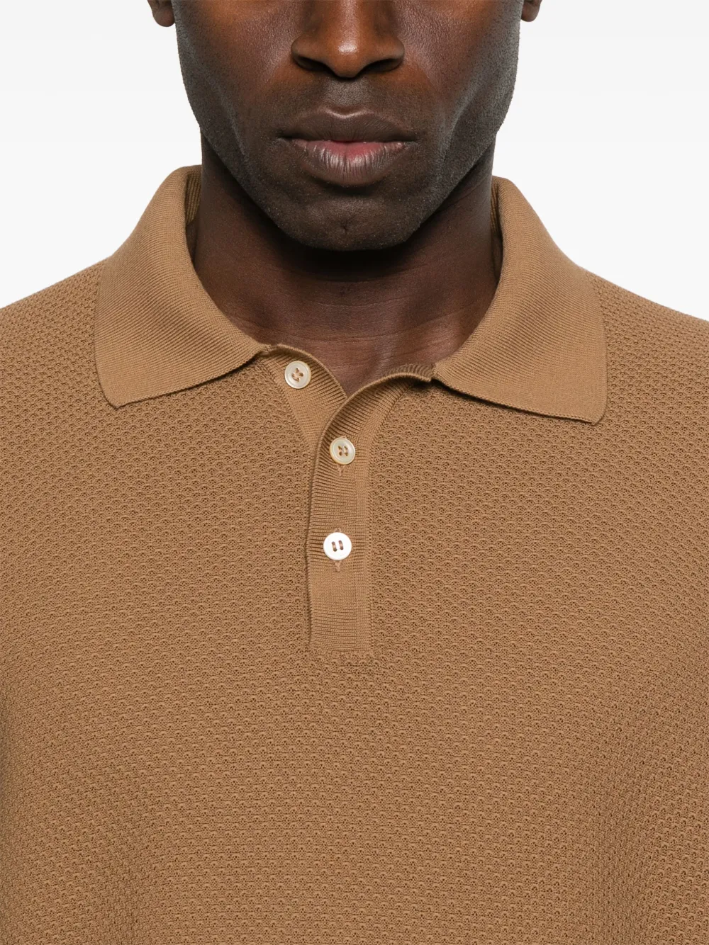 Shop Tagliatore Honeycomb-knit Polo Shirt In Brown