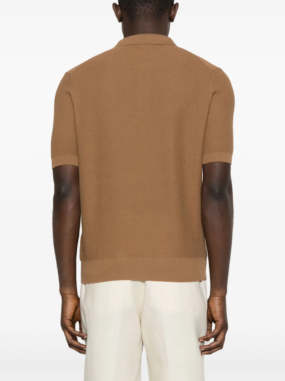 Shop Tagliatore Honeycomb-knit Polo Shirt In Brown