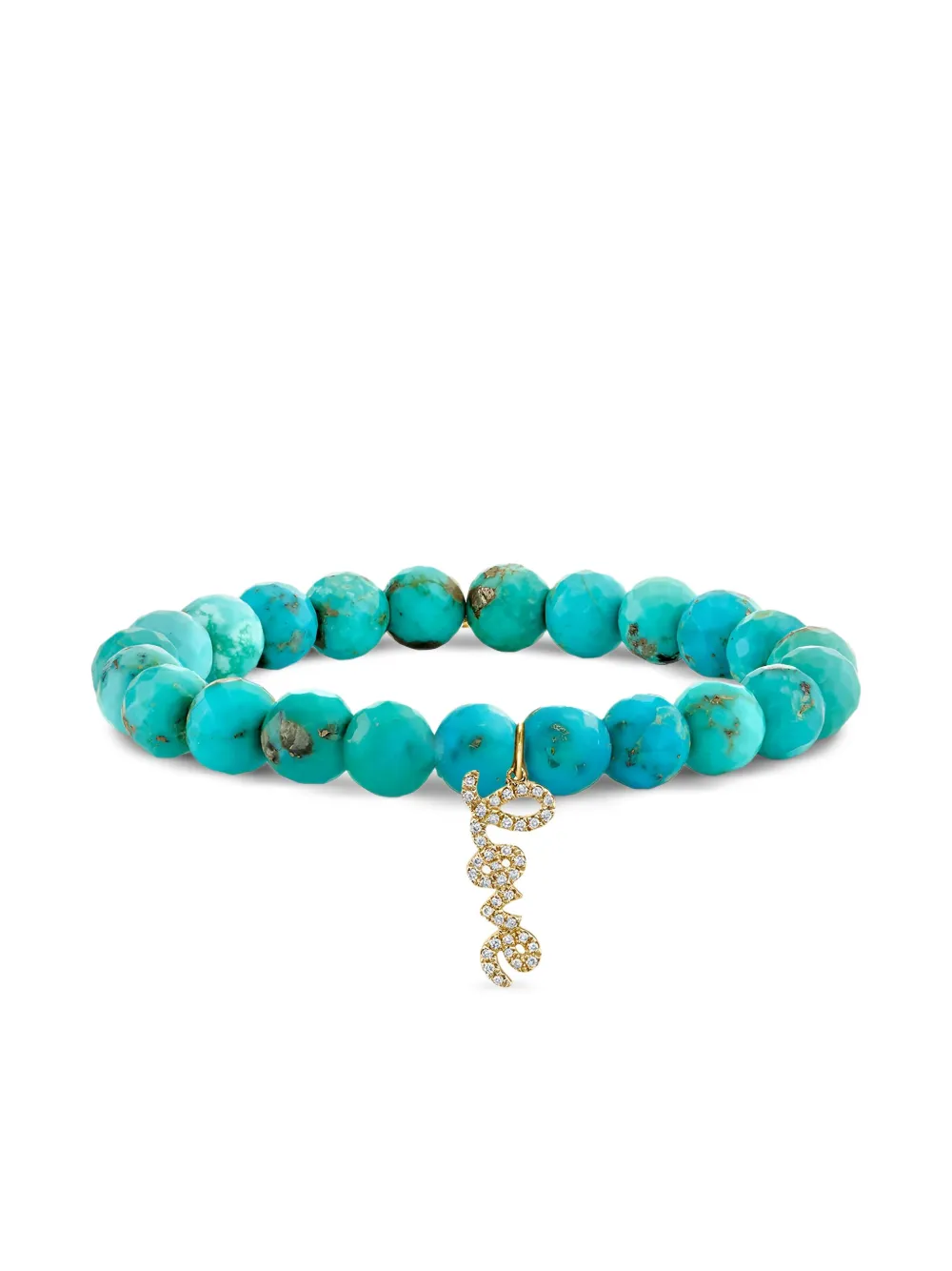 Sydney Evan 14k Yellow Gold Love Script Turquoise And Diamond Bracelet In Blue