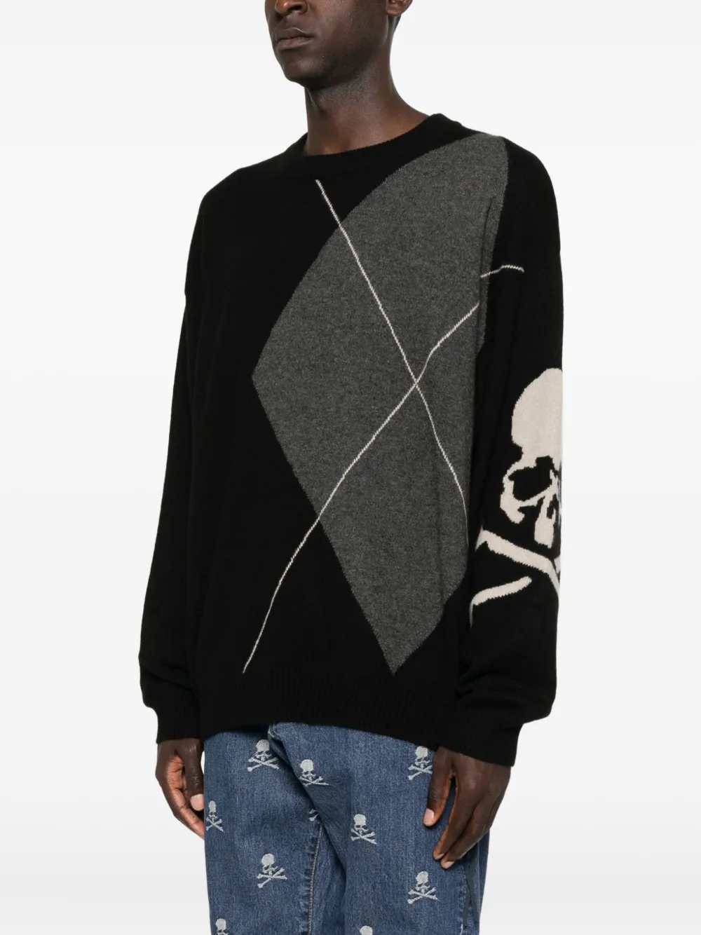 Mastermind Japan Argyle Skull Sweater In Black