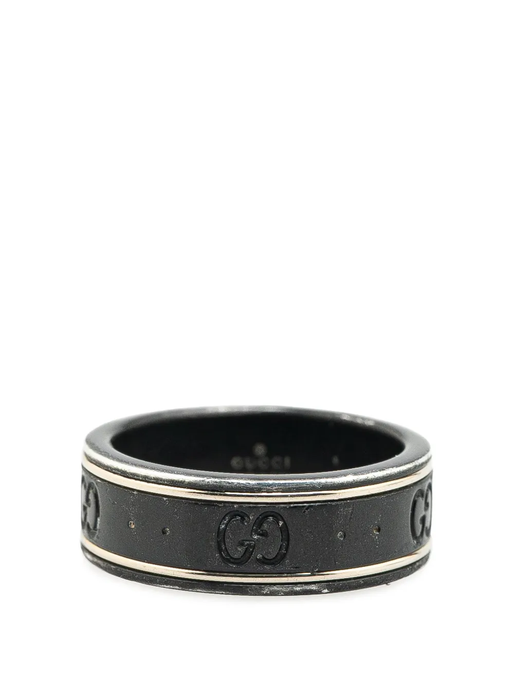Gucci Pre-Owned 2000-2024 18Kホワイトゴールド Icon シンバンド リング - ブラック Gucci Pre-Owned 2000-2024 18Kホワイトゴールド Icon シンバンド リング - ブラック