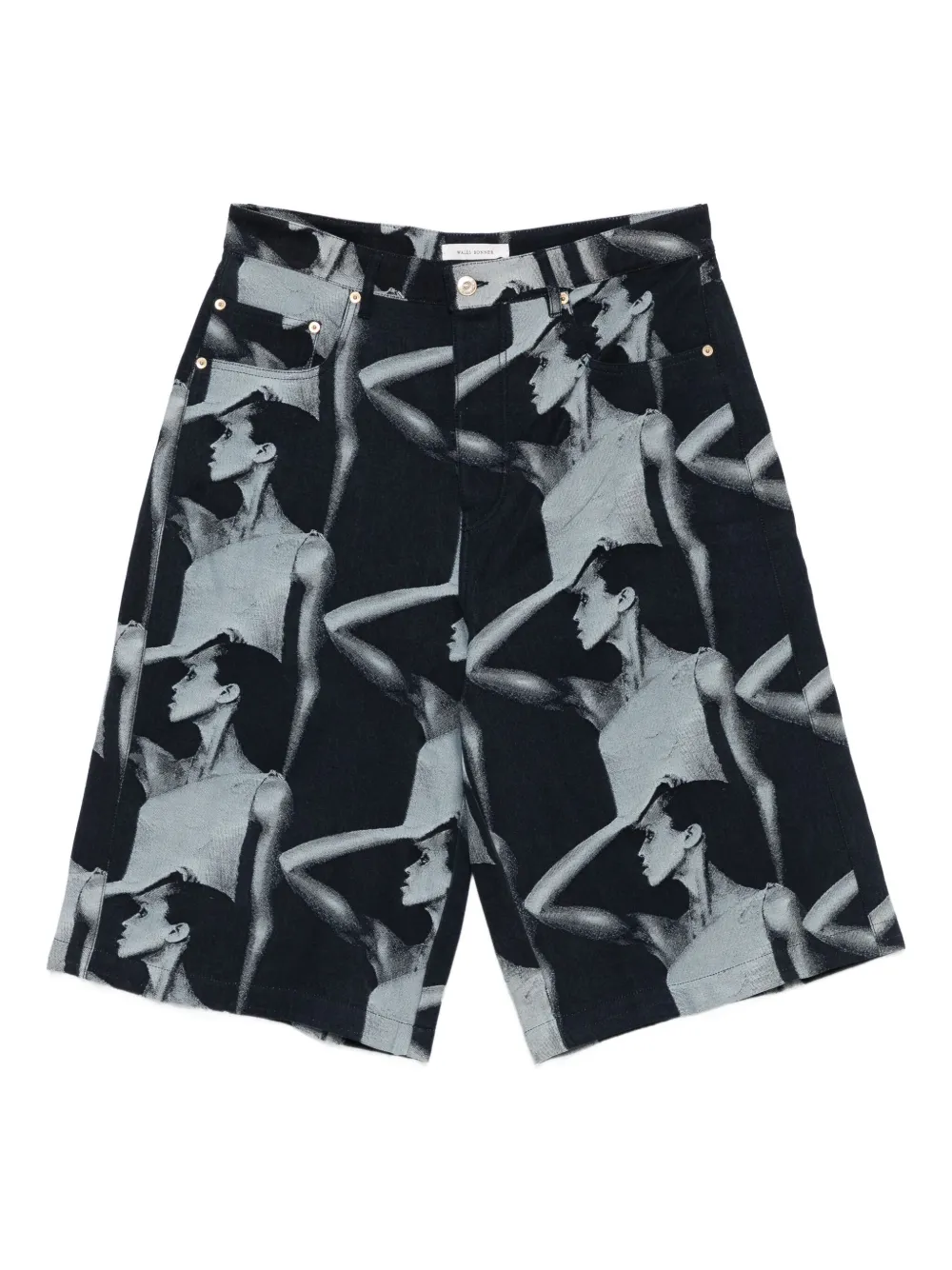 Wales Bonner Graphic-print Denim Shorts In Black
