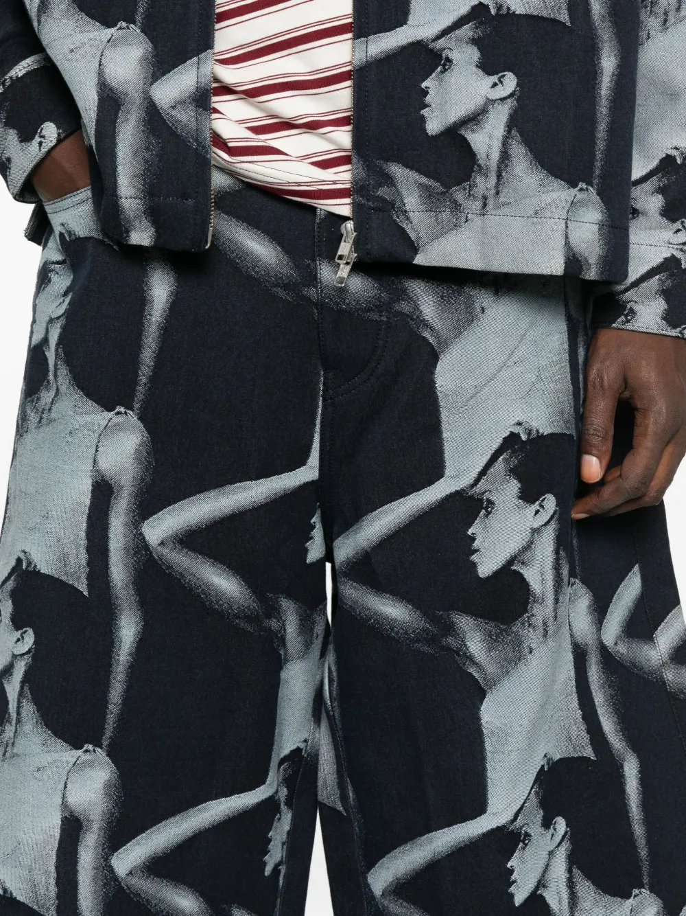 Wales Bonner Graphic-print Denim Shorts In Black
