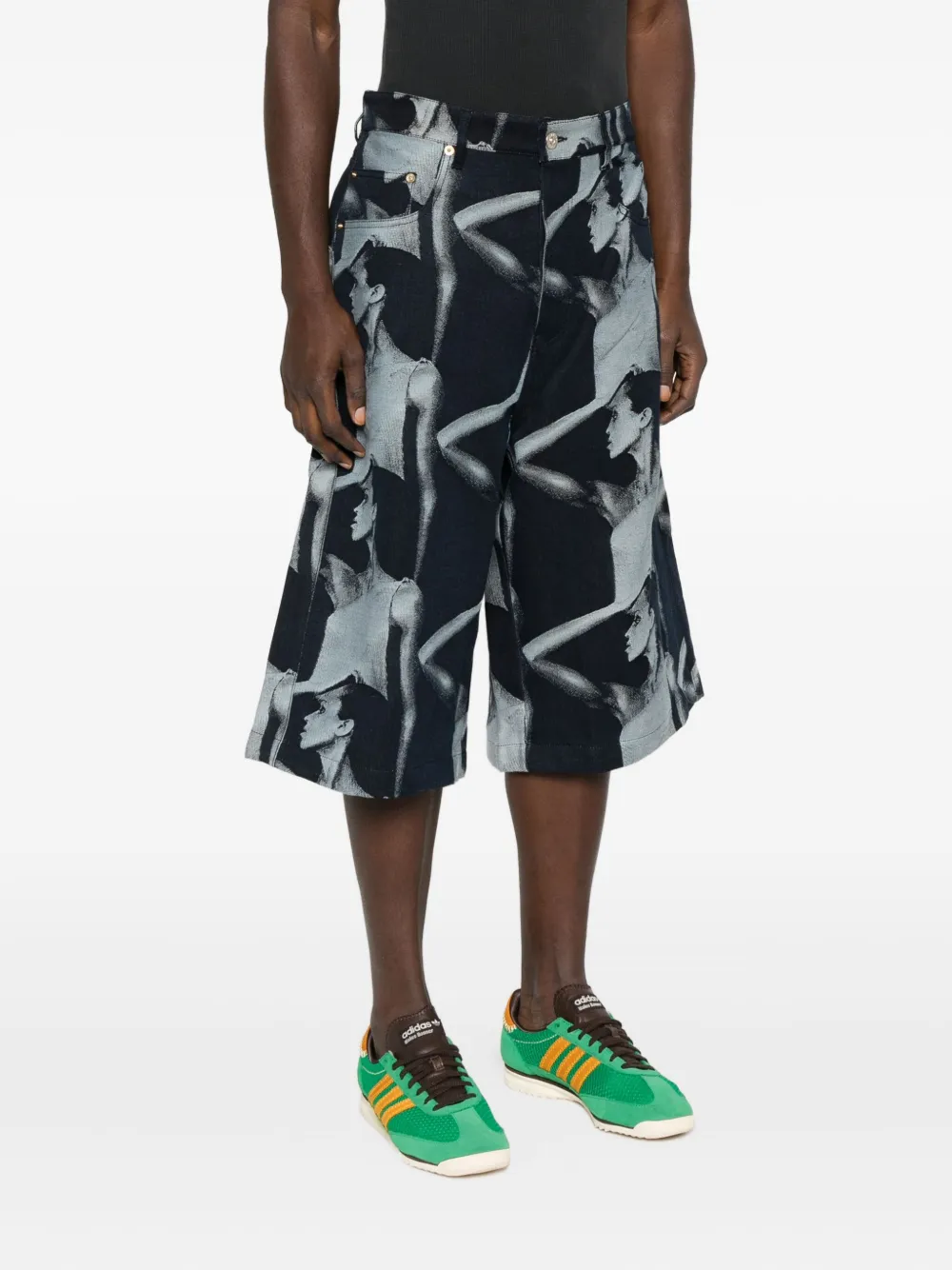 Wales Bonner Graphic-print Denim Shorts In Black