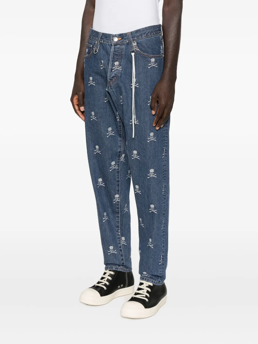 Mastermind Japan Jeans met geborduurde doodskop Blauw