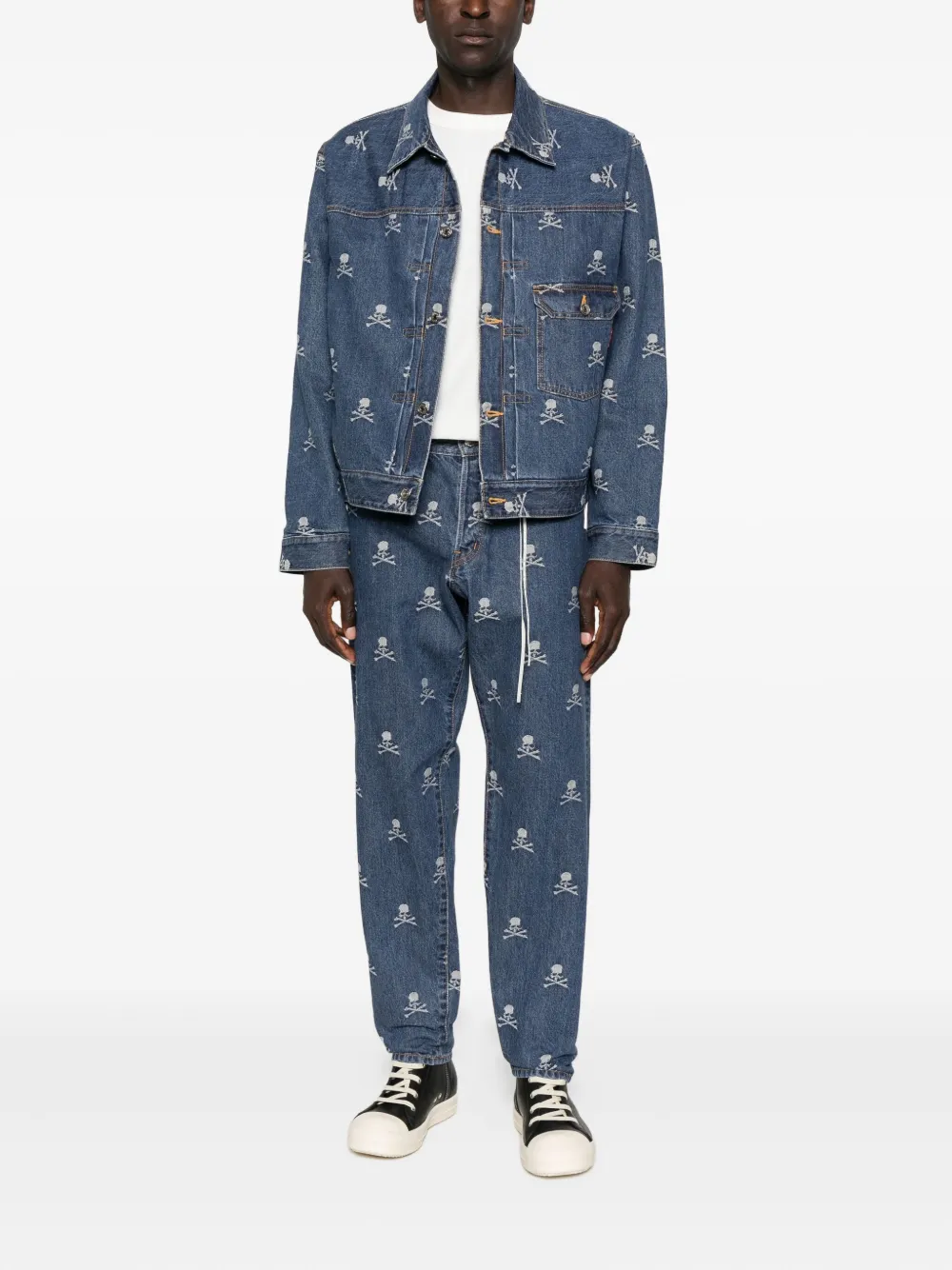 Mastermind Japan Jeans met geborduurde doodskop - Blauw