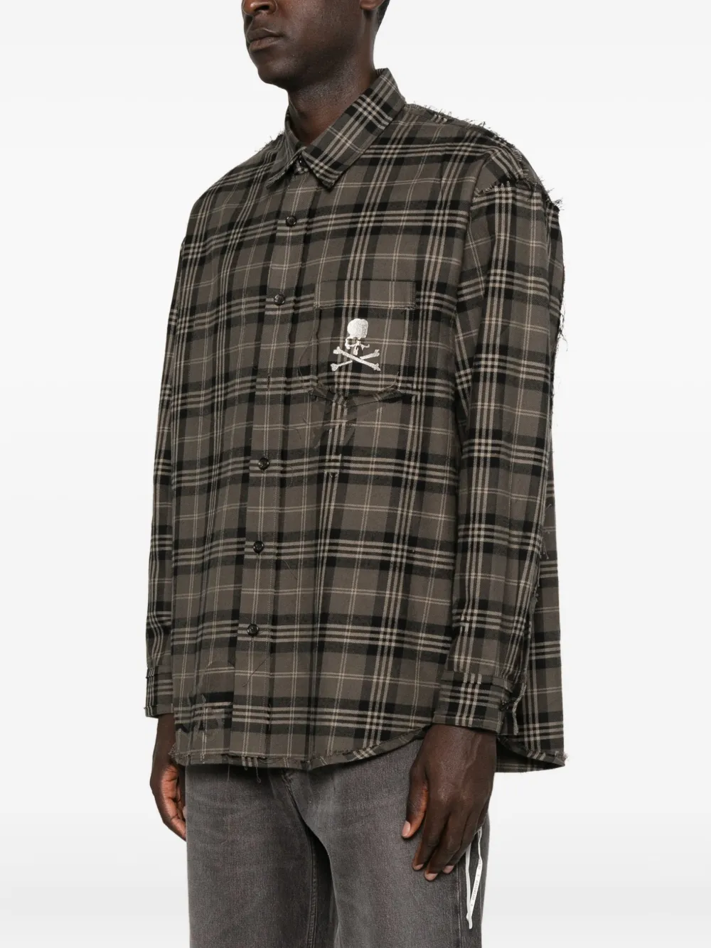 Mastermind Japan Geruit overhemd met geborduurde doodskop Bruin