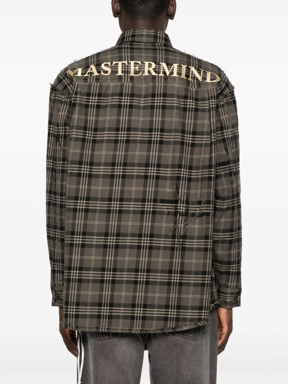 Mastermind Japan Geruit overhemd met geborduurde doodskop Bruin