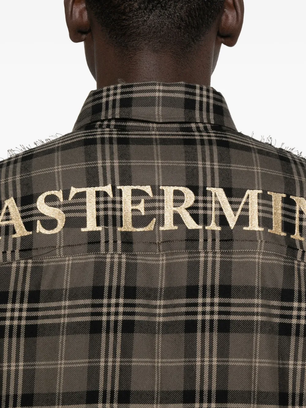 Mastermind Japan Geruit overhemd met geborduurde doodskop Bruin