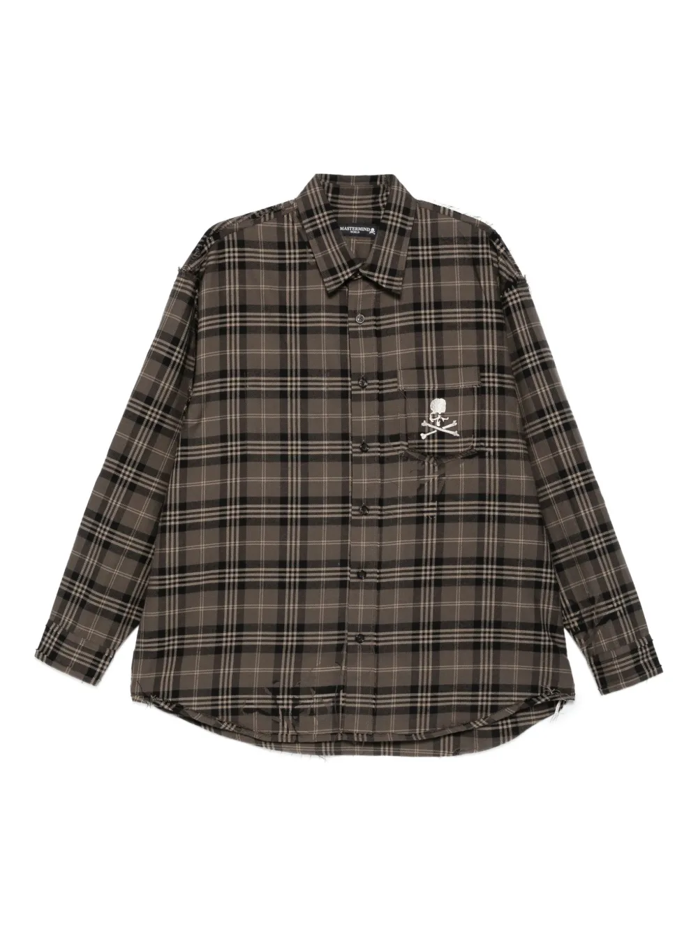 Mastermind Japan skull-embroidered plaid shirt | Brown | Image 1