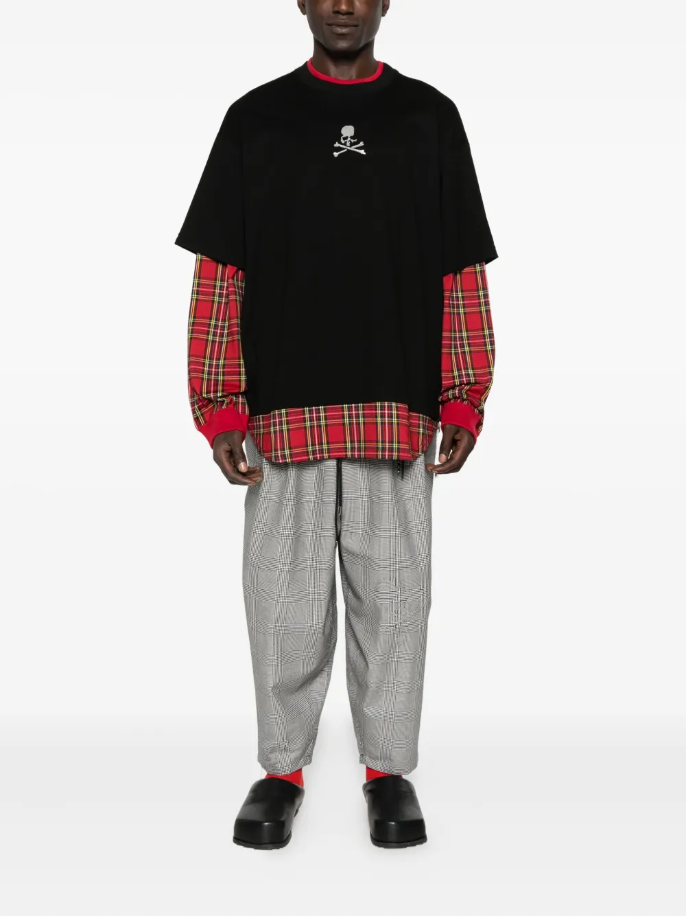 Mastermind Japan plaid layered long-sleeve T-shirt - Zwart