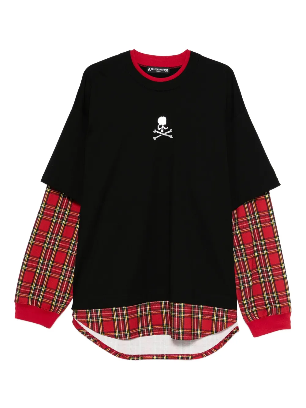 Mastermind Japan plaid layered long-sleeve T-shirt | Black | Image 1
