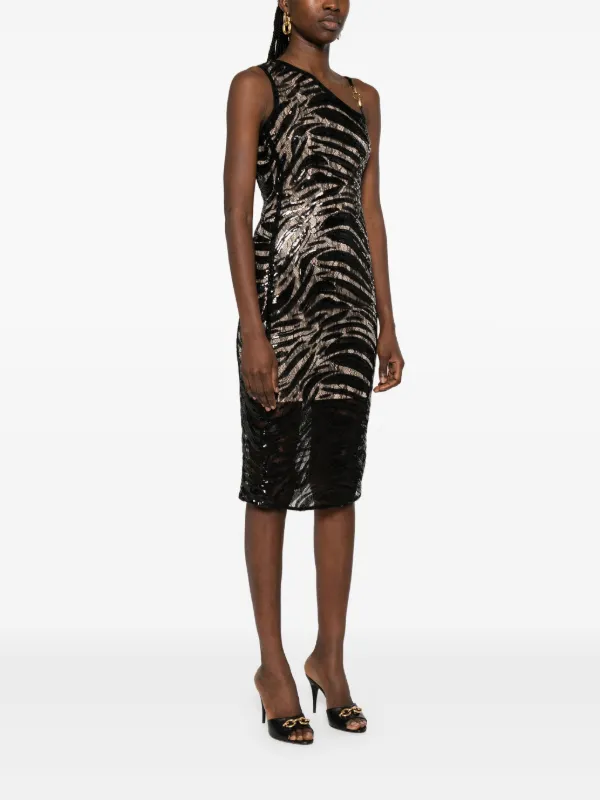 just cavalli cocktail dresses JUST Cavalli One-shoulder Sequined Midi Dress